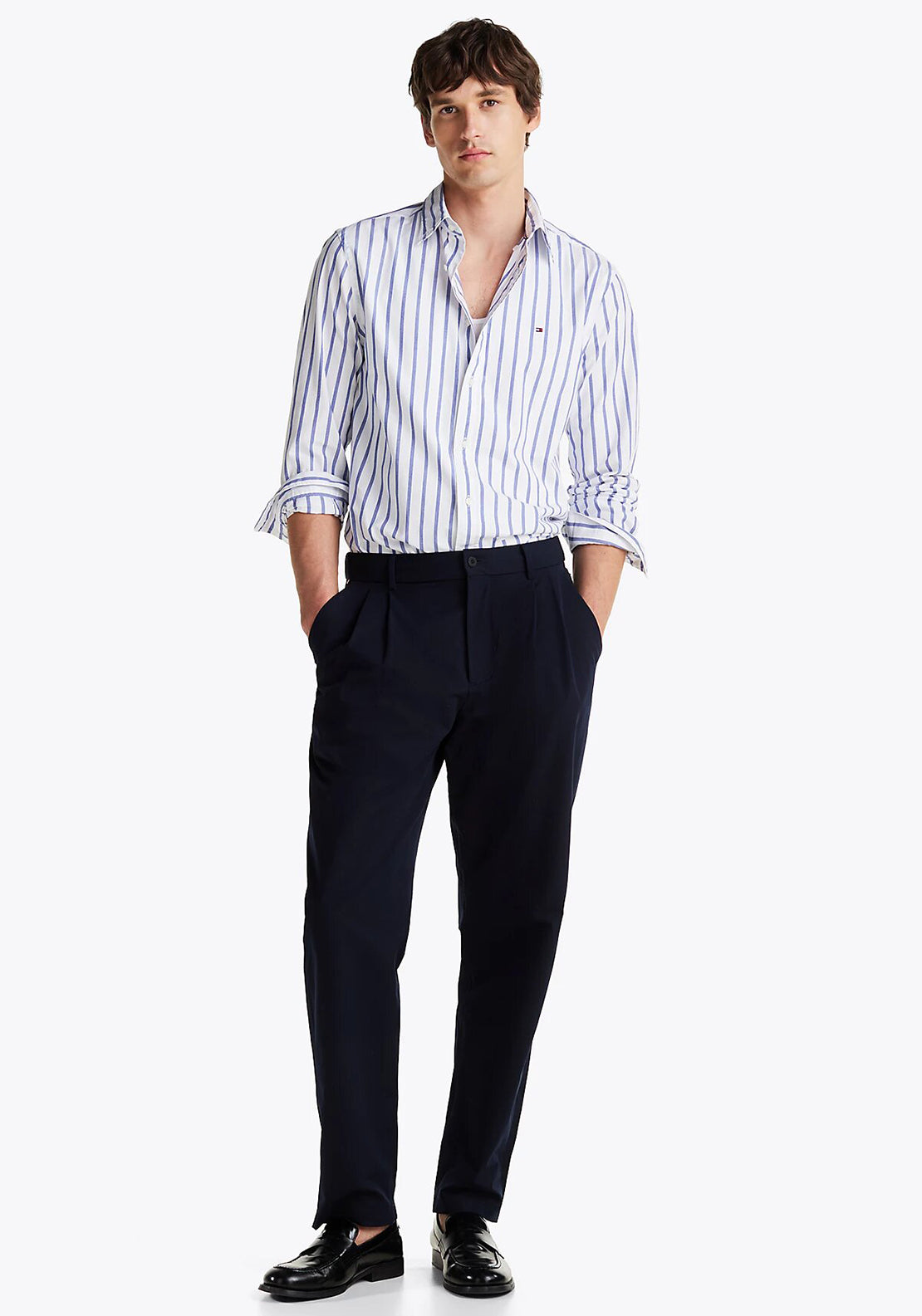 Tommy Hilfiger Flex Nautical Poplin Stripe Shirt, Wedge Blue