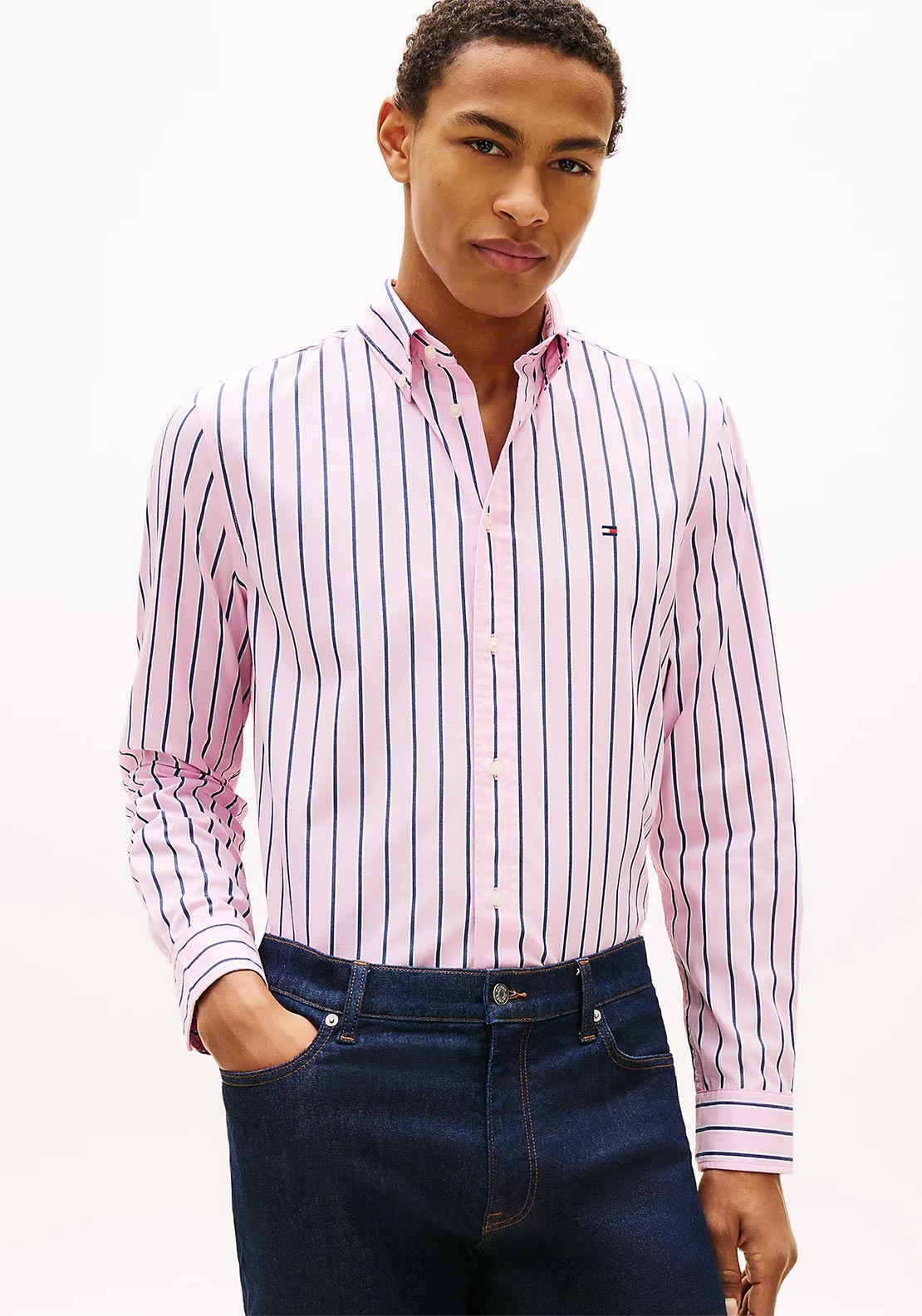 Tommy Hilfiger Flex Poplin Bold Stripe Shirt, Classic Pink