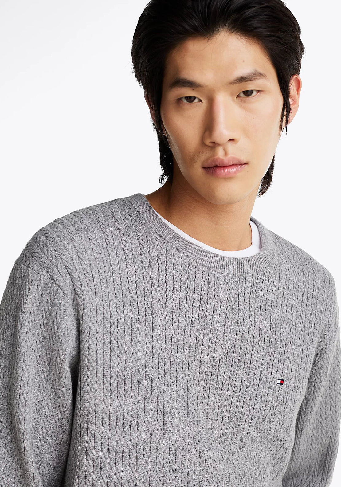 Tommy Hilfiger Herringbone Knit Crew Neck Sweater, Medium Grey Heather