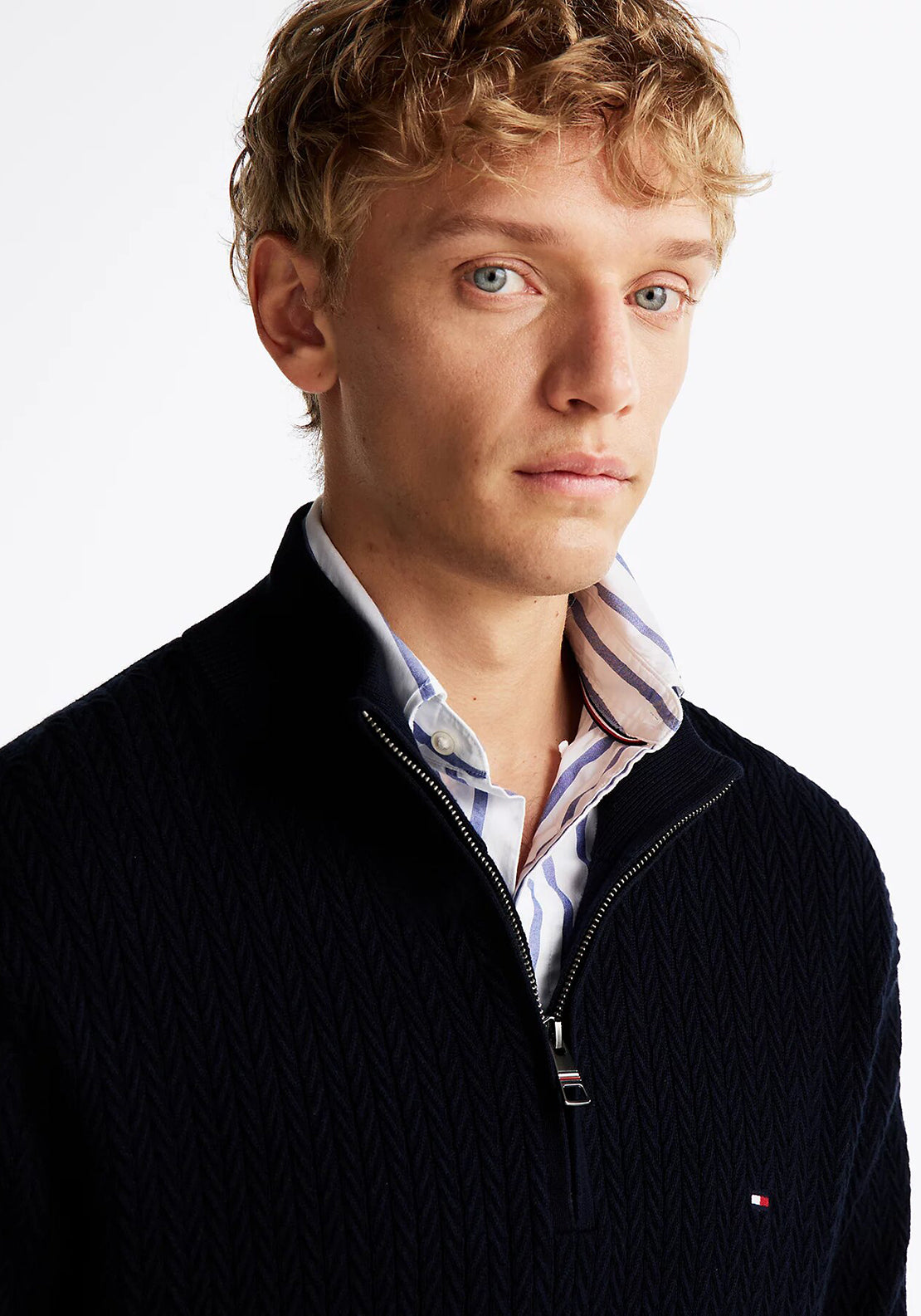 Tommy Hilfiger Herringbone Knit Quarter Zip Sweater, Navy