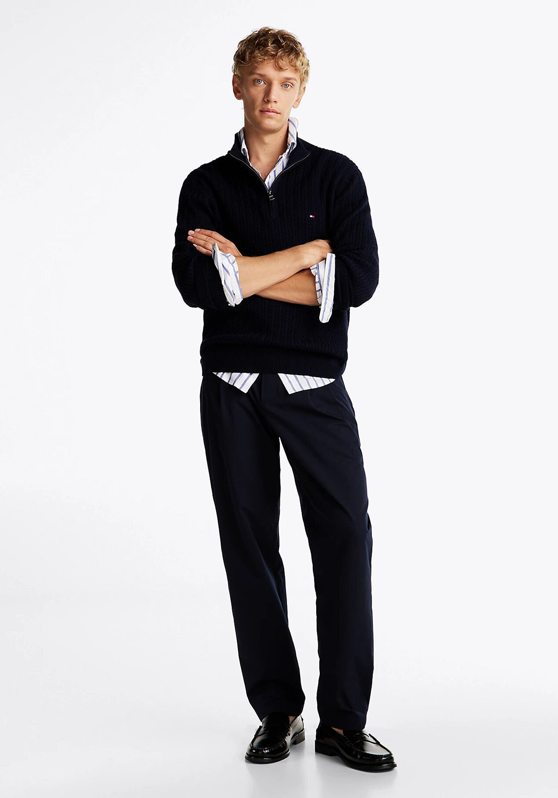 Tommy Hilfiger Herringbone Knit Quarter Zip Sweater, Navy