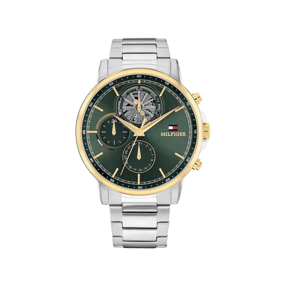 Tommy Hilfiger Men’s Stewart Green Dial Watch, Silver & Gold