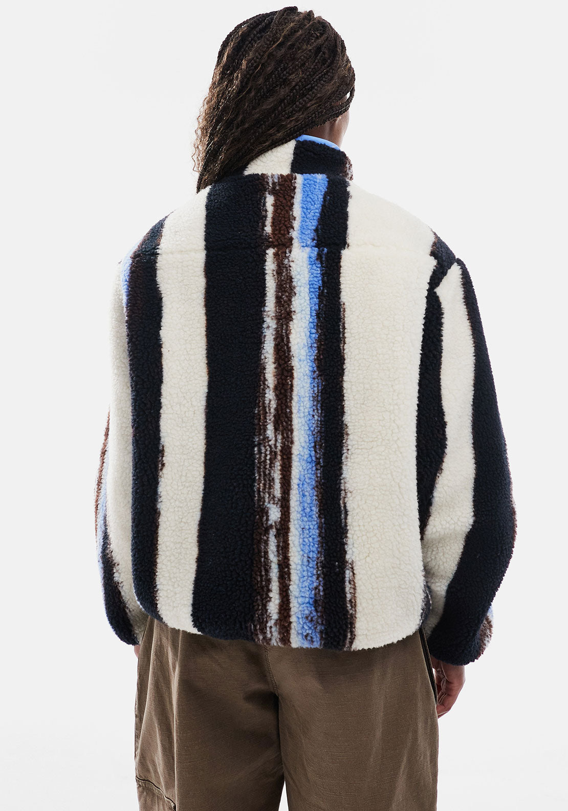 TOPSHOP Bea Multi Stripe Zip Fleece Jacket, Cream Multi