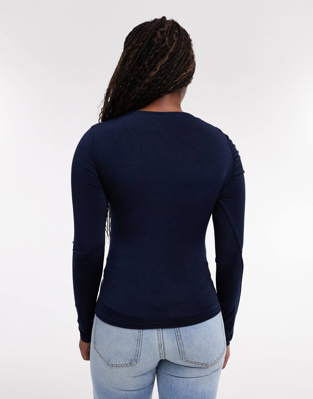 TOPSHOP Irina Long Sleeve Draped Top, Navy