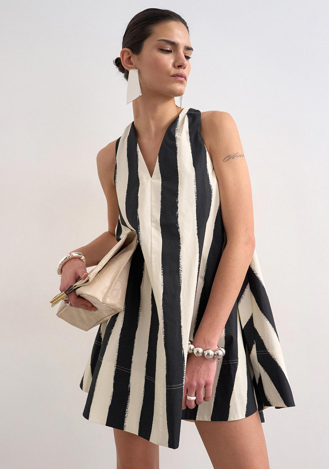 TOPSHOP Nora Sleeveless Halterneck Mini Dress, Black and Cream
