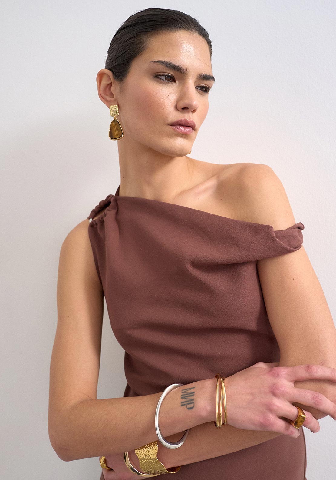 TOPSHOP Talula Asymmetrical Top, Brown