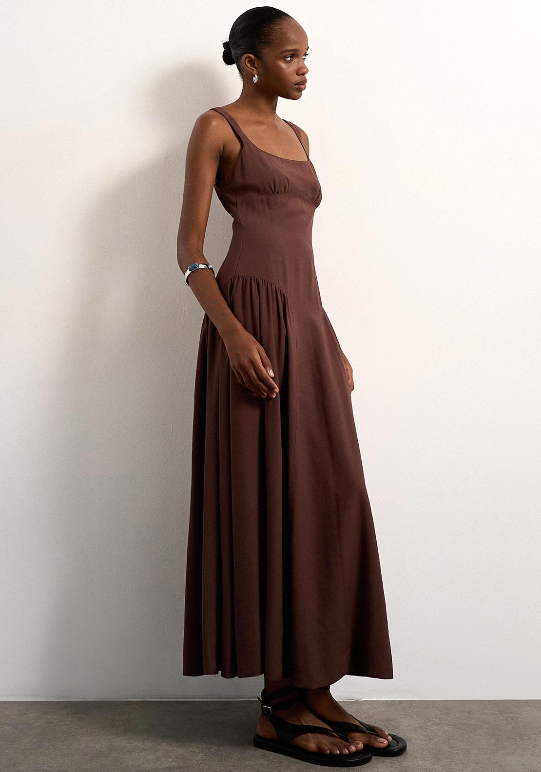 TOPSHOP Svea Square Neck Maxi Dress, Brown