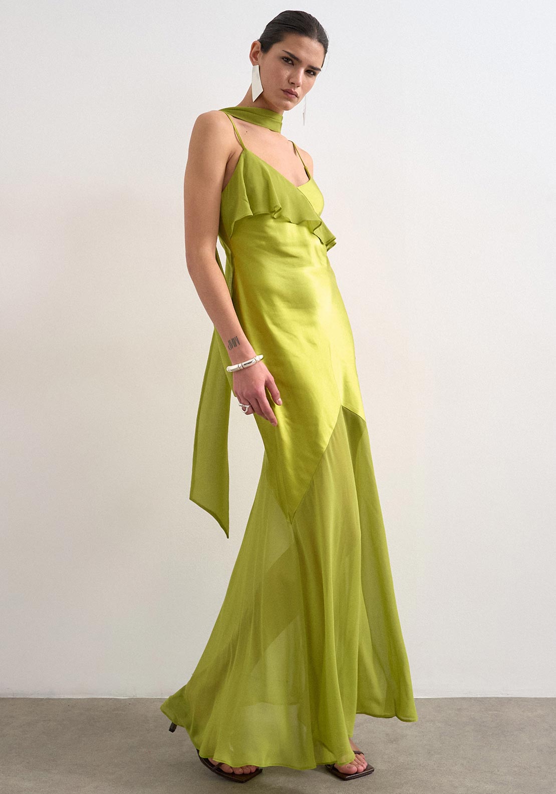 topshop yellow beaded dress Topshop Lace Insert Chiffon Midi Dress in Yellow
