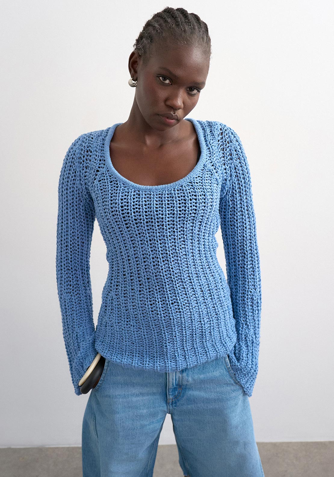 TOPSHOP Knitted Relaxed Sweater, Blue - McElhinneys