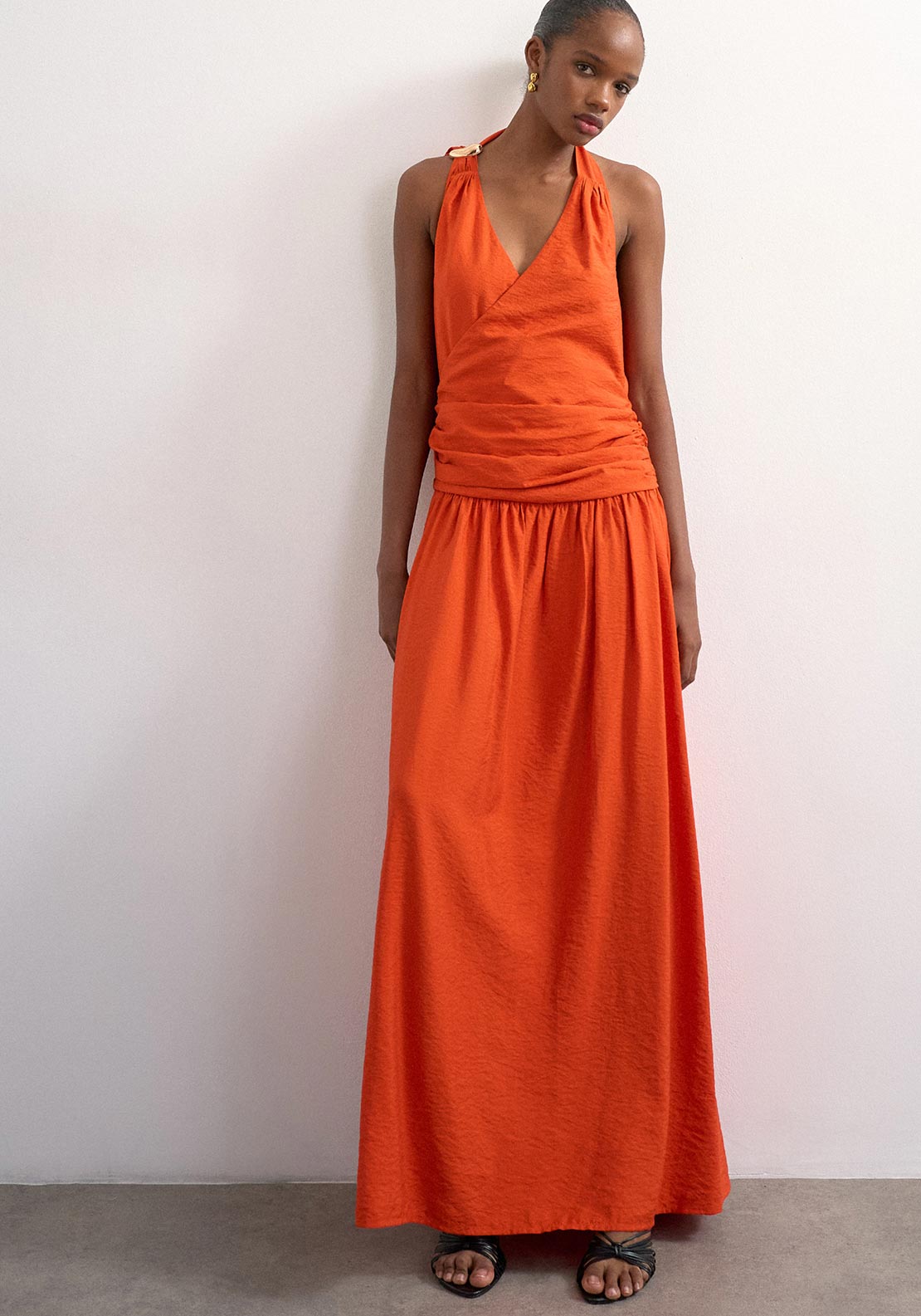 orange maxi dress with scarf This color MARGOT Scarf Neck Satin Maxi Dress in Burnt Orange @noodzboutique #formaldress #eveningdress #weddingdress #formalwear #weddingguestdress #rustdress #burntorange