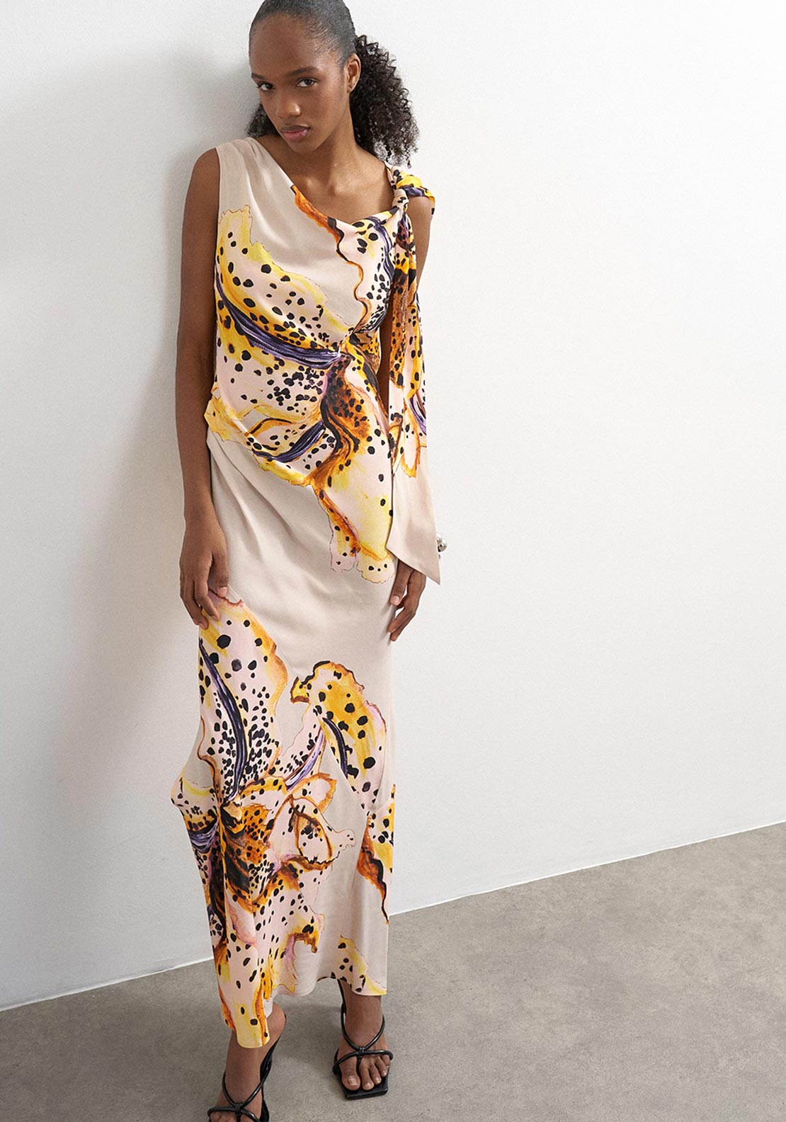 TOPSHOP Vana Tie Detail Maxi Dress, Yellow Multi