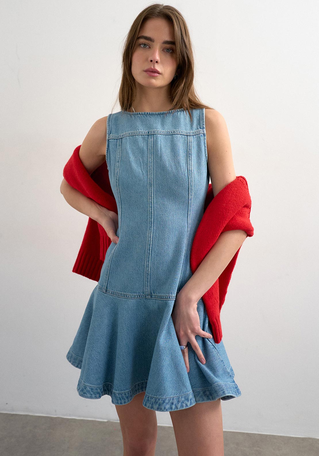 topshop denim mini dress Topshop Denim Mini Dress with ovoid Sleeve in indigo-Blue