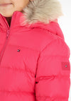 Tommy Hilfiger Older Girls Essentials Down Fur Puffer Jacket, Hot Magenta