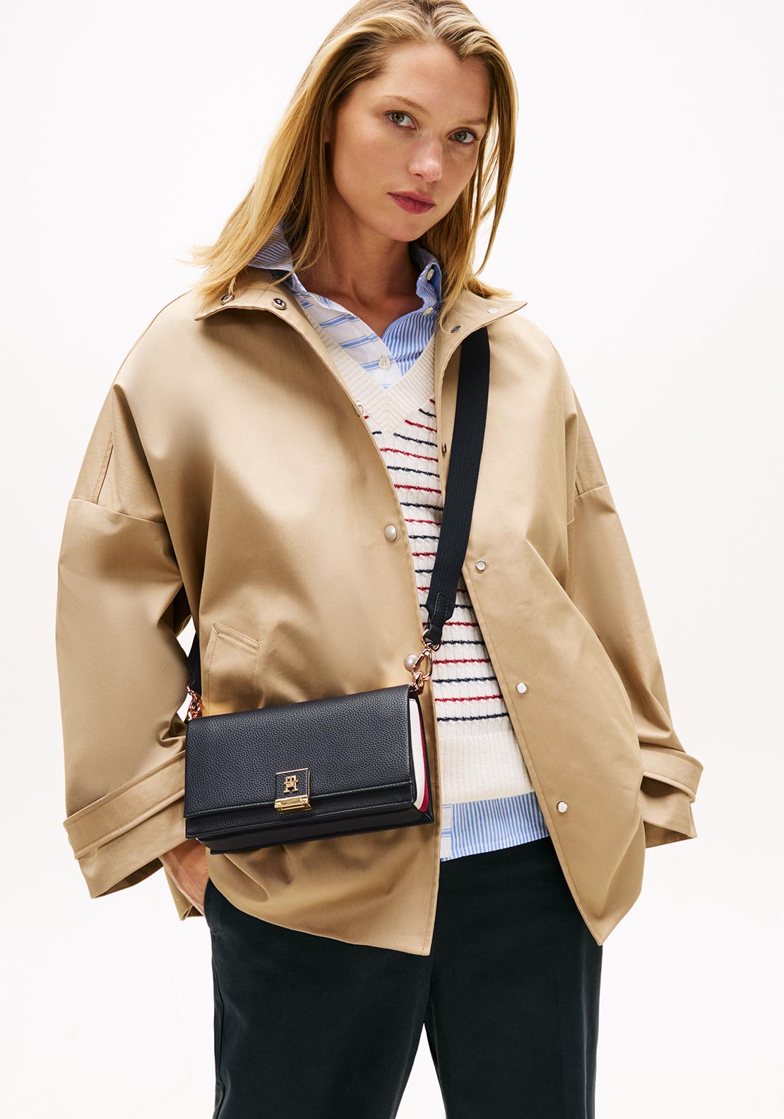 Tommy Hilfiger TH Monogram Pebble Grain Crossbody Bag, Navy