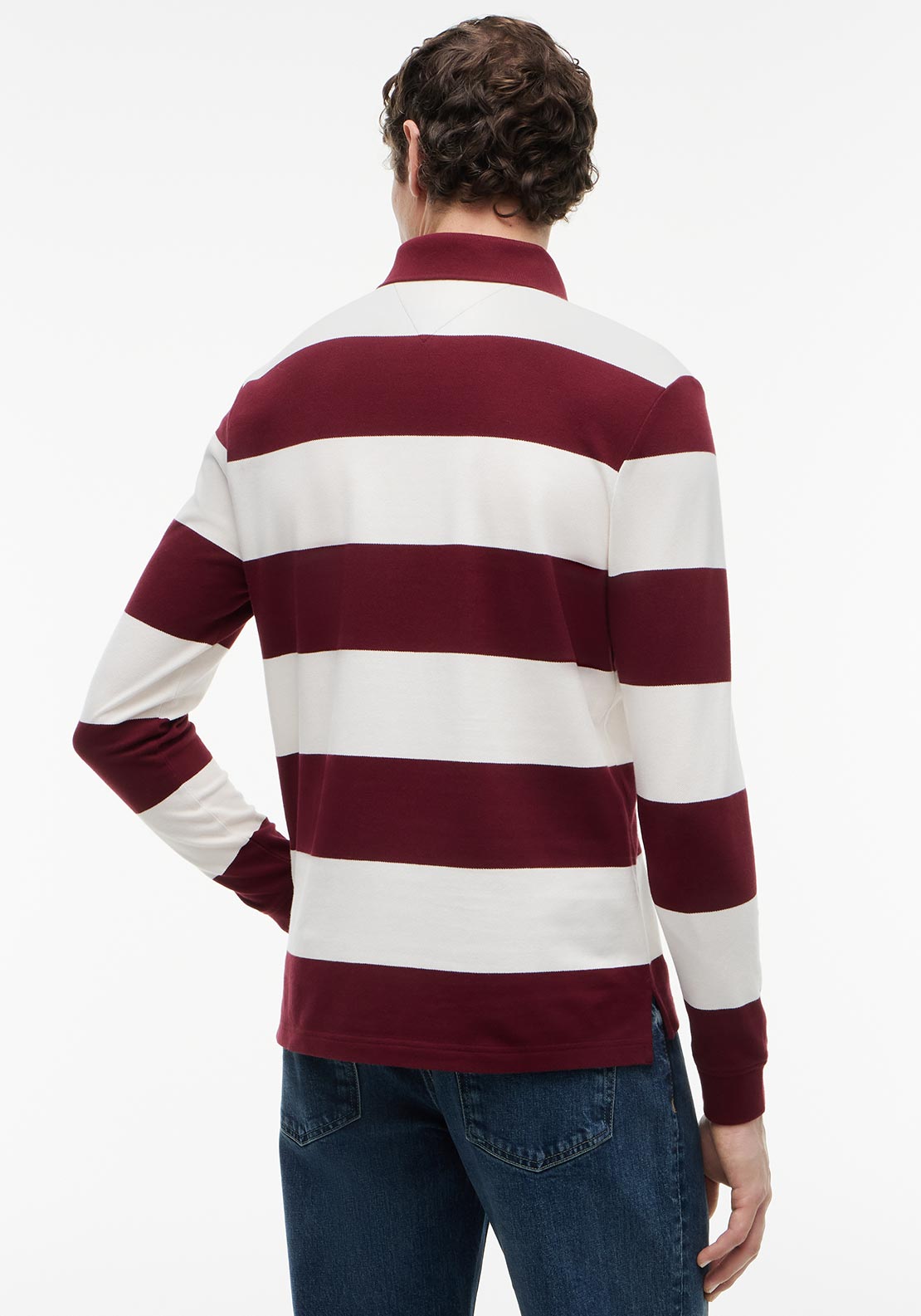 Tommy Hilfiger Rugby Stripe Long Sleeve Polo Shirt, Burgundy & Ivory