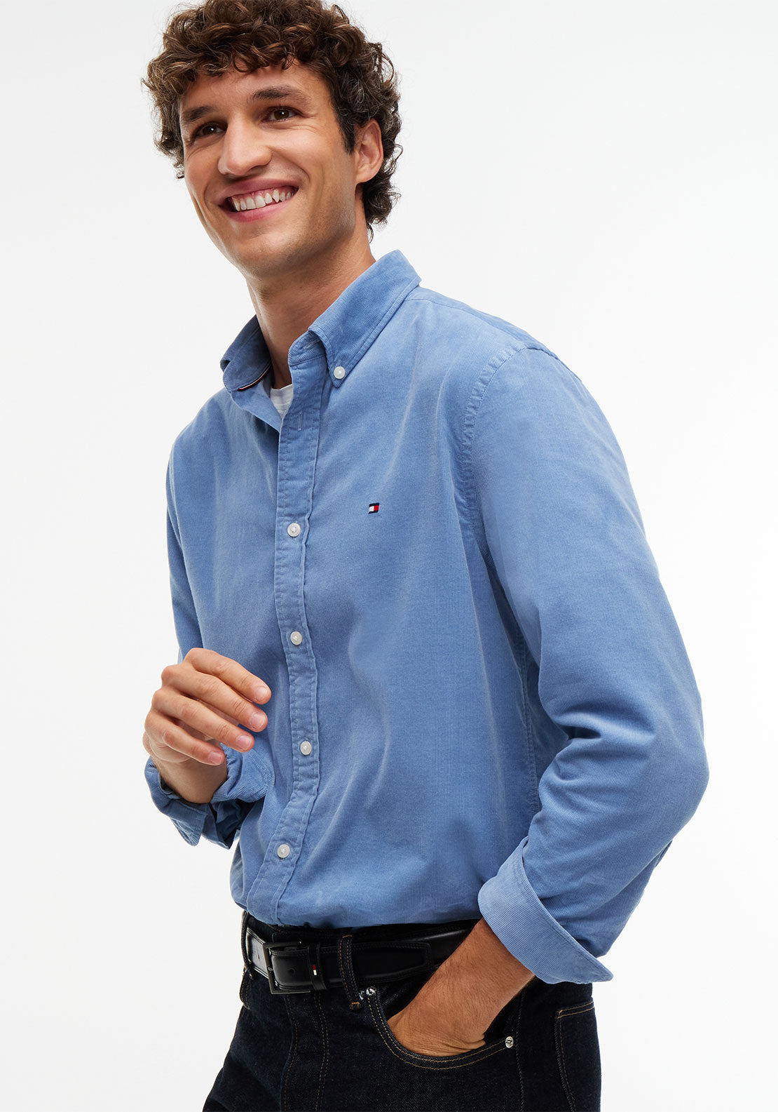 Tommy Hilfiger Flag Embroidered Corduroy Shirt, Brisk Blue