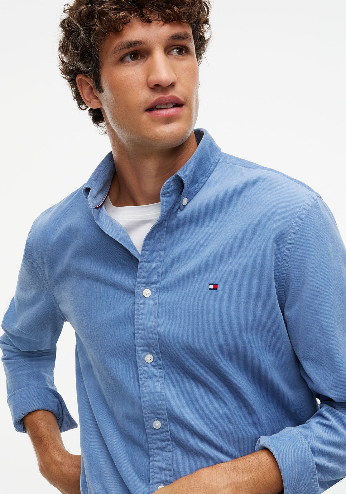 Tommy Hilfiger Flag Embroidered Corduroy Shirt, Brisk Blue
