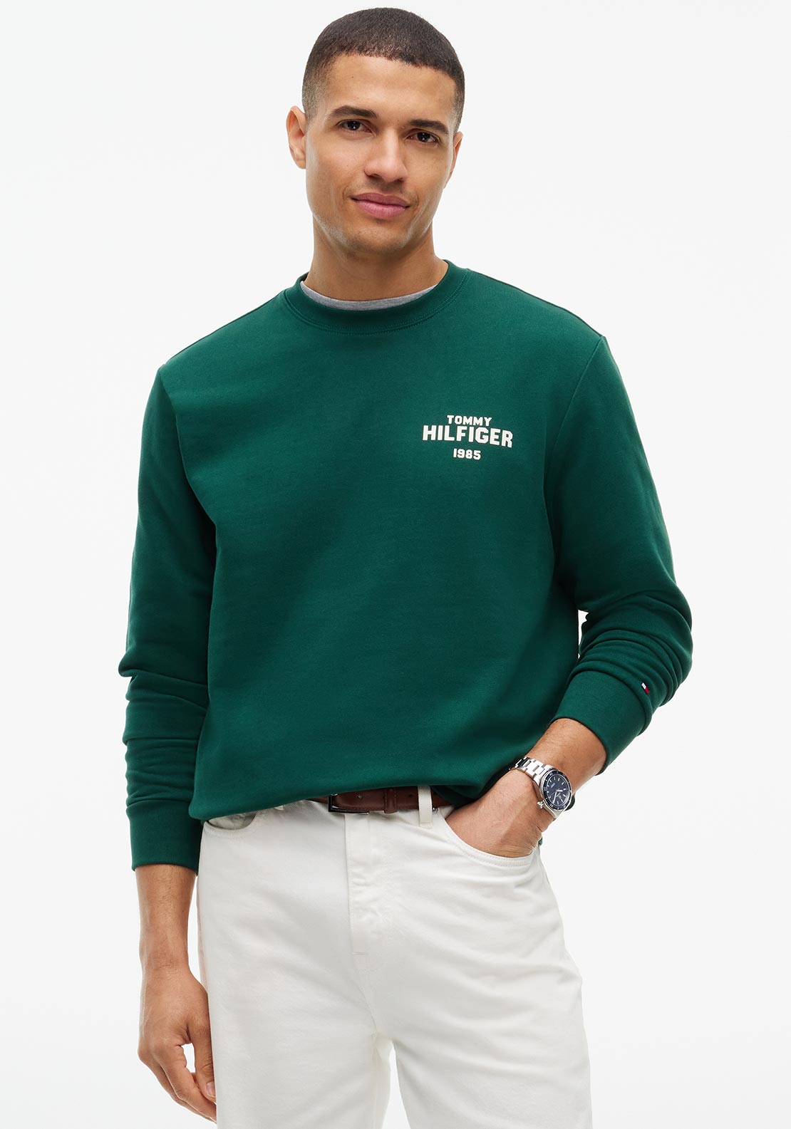 Tommy Hilfiger 1995 Logo Terry Crew Neck Sweatshirt, Ornamental Green