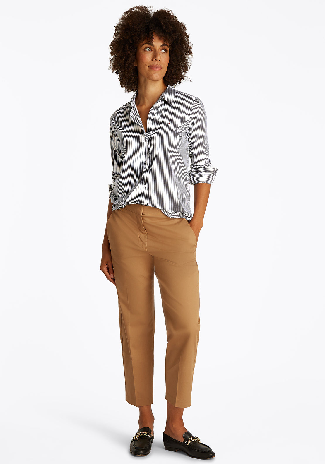 Tommy Hilfiger Poplin Regular Striped Shirt, Grey and White