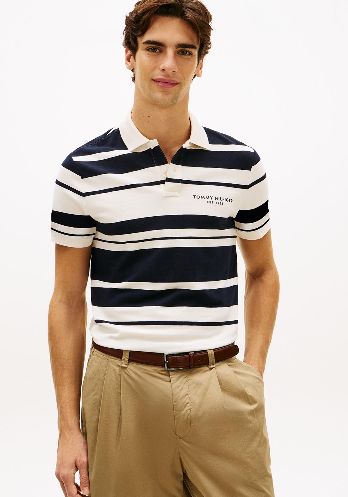 Tommy Hilfiger Pique Multi Stripe Polo Shirt, Navy & Ivory