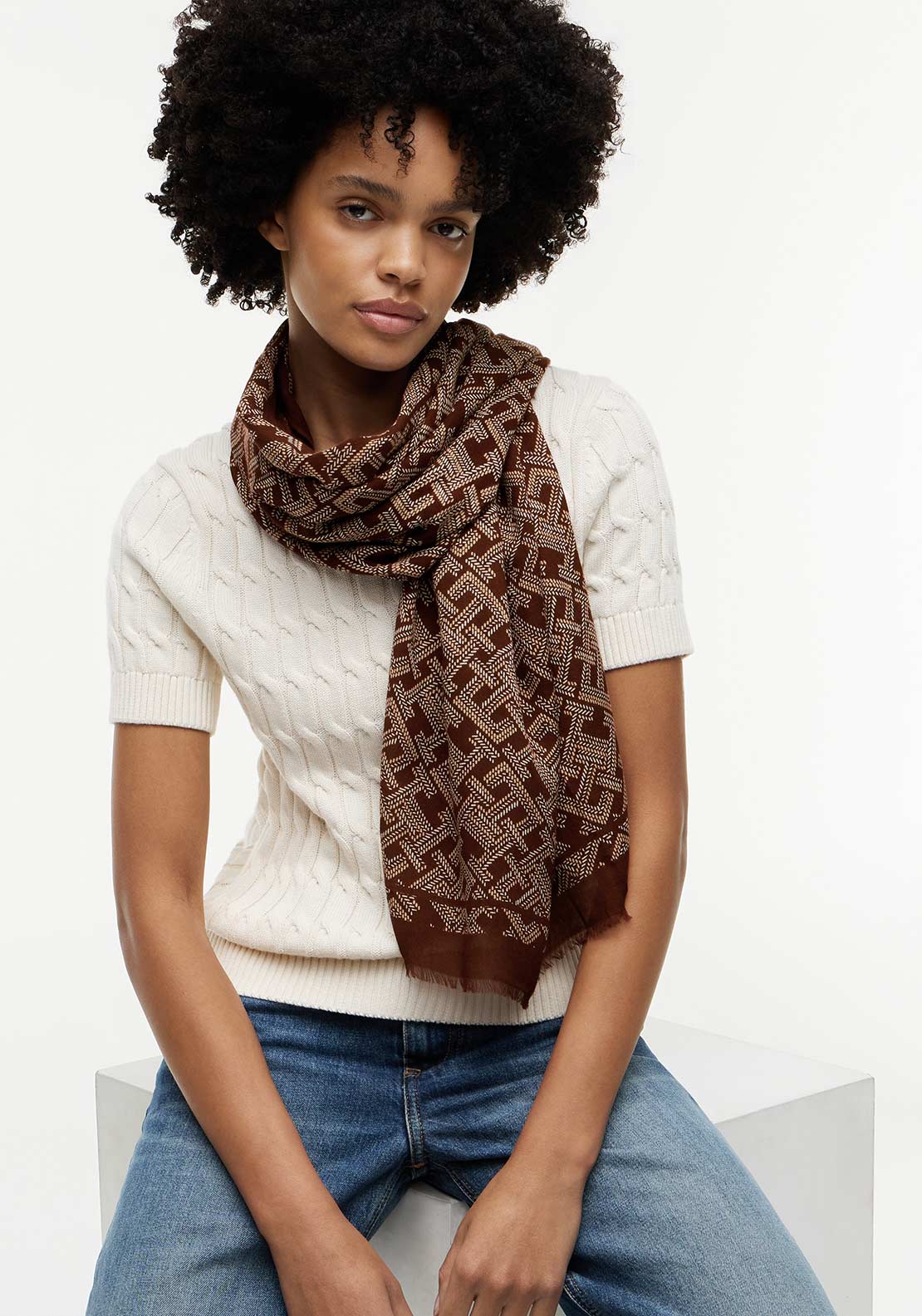 Tommy Hilfiger Monogram Logo Detail Scarf, Brown