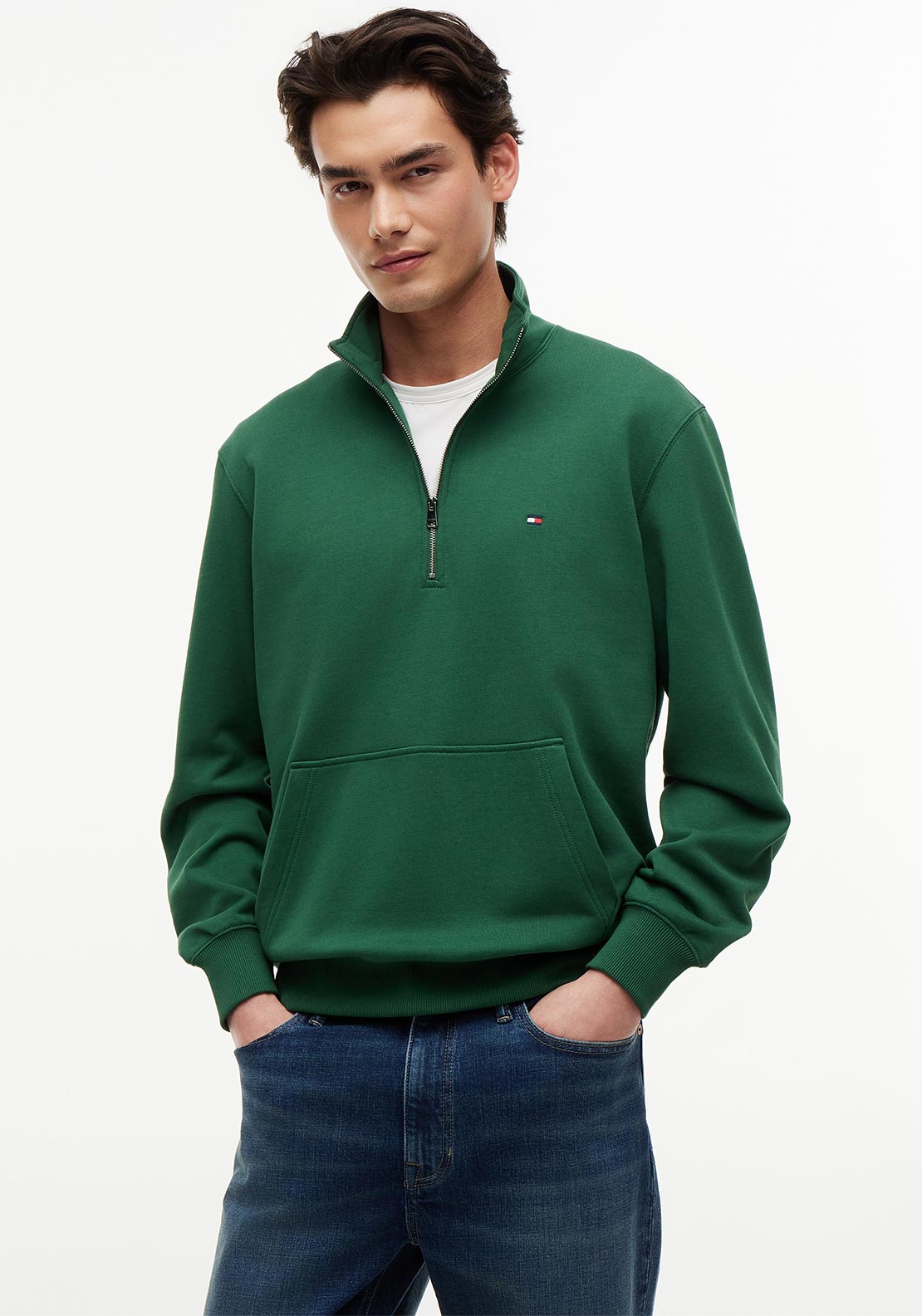 Tommy Hilfiger Essential Quarter Zip Sweatshirt, Street Green