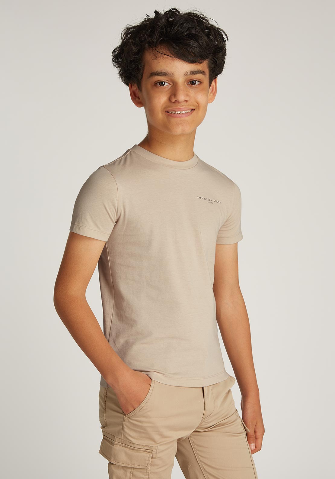Tommy Hilfiger Boy Short Sleeve Logo Tee, Beige