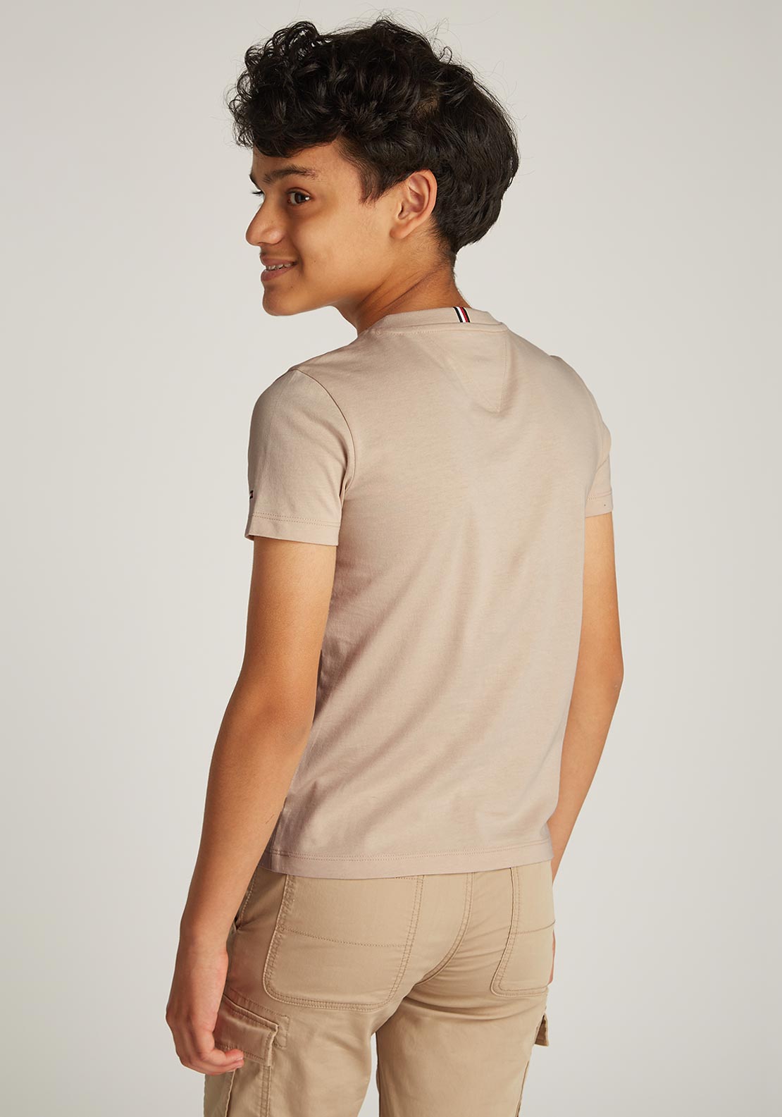 Tommy Hilfiger Boy Short Sleeve Logo Tee, Beige
