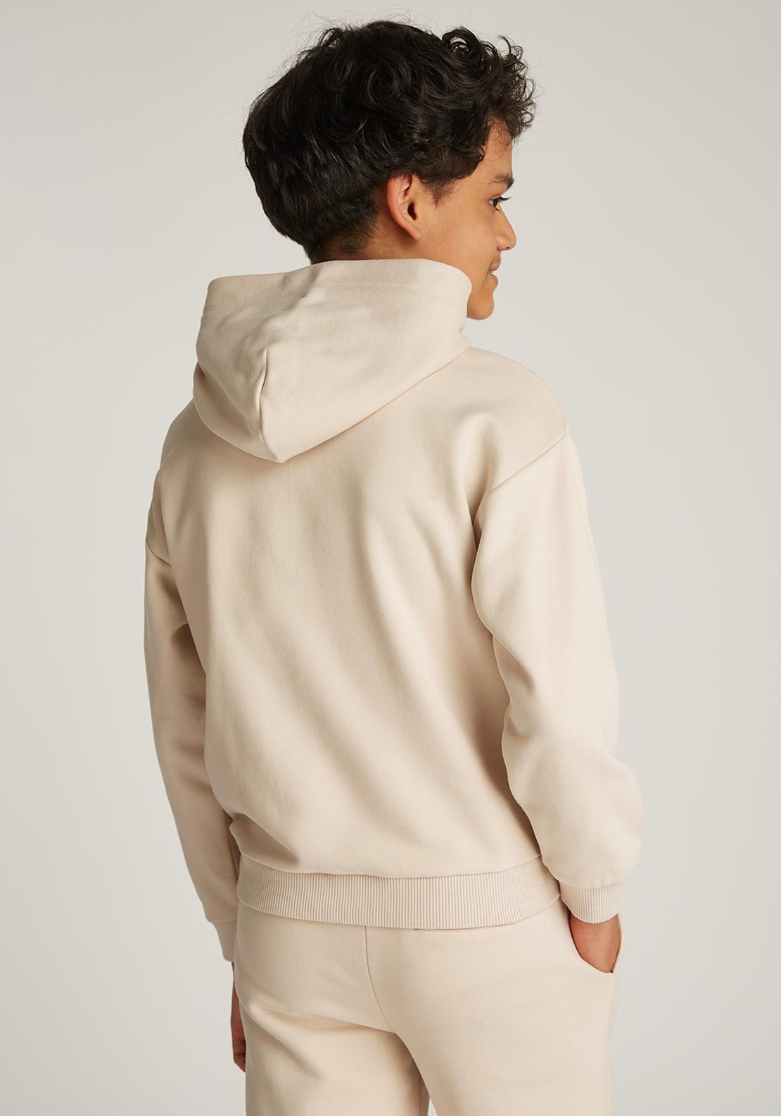 Tommy Hilfiger Boy Long Sleeve Logo Hoodie, Classic Beige