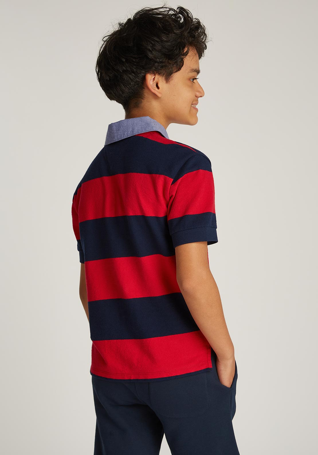 Tommy Hilfiger Boy Short Sleeve Stripe Polo, Red