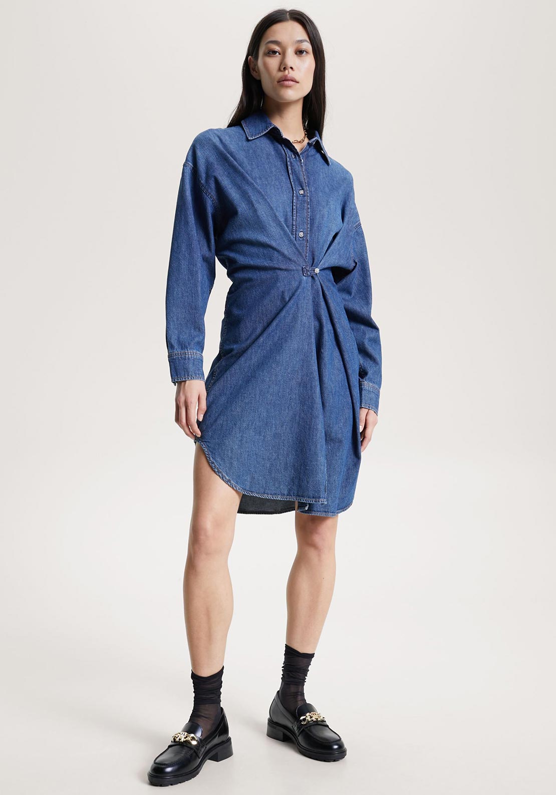 Tommy Hilfiger Womens Gathered Waist Denim Dress, Medium Blue Tommy Hilfiger Womens Gathered Waist Denim Dress, Medium Blue