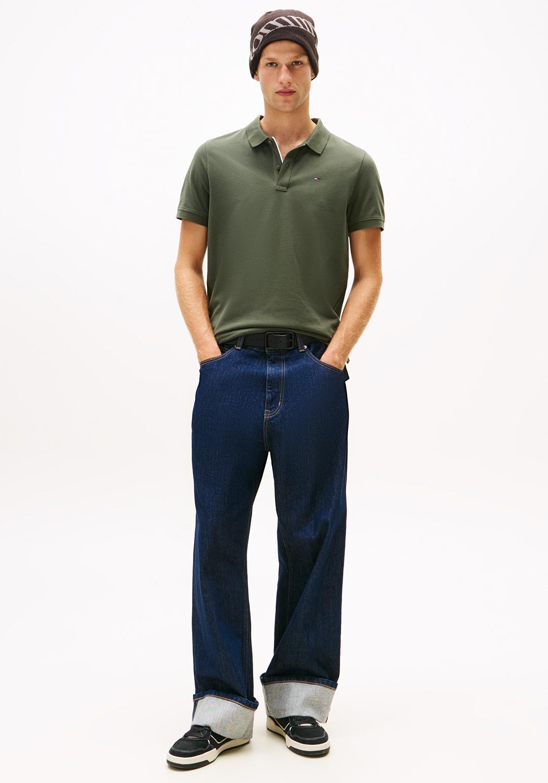 Tommy Jeans Slim Placket Polo Shirt, Pewter Green