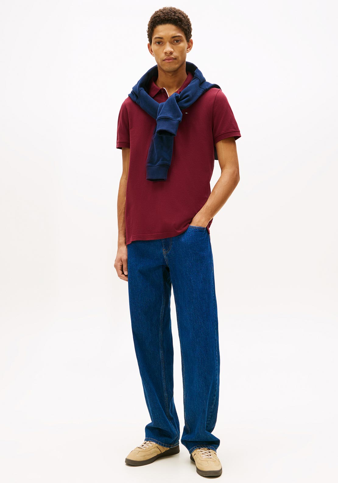 Tommy Jeans Slim Placket Polo Shirt, Red Wine
