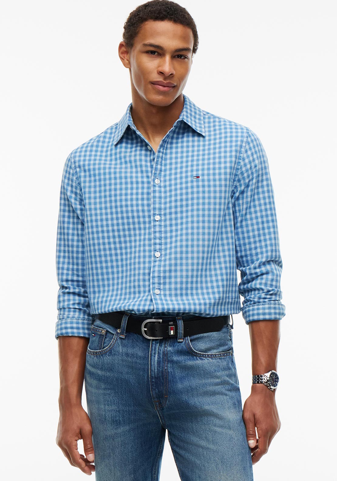 Tommy Jeans Dobby Small Check Shirt, Westside Blue