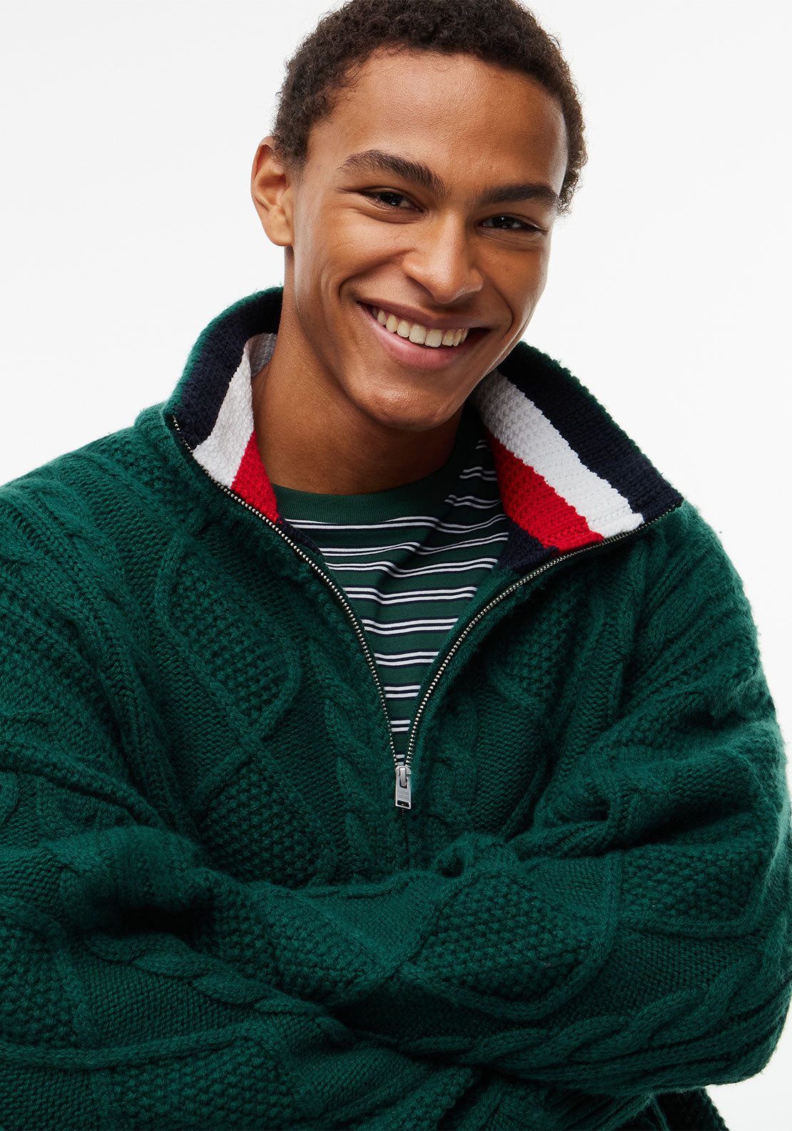 Tommy Jeans Heavy Cable Knit Full Zip Cardigan, Velvet Green