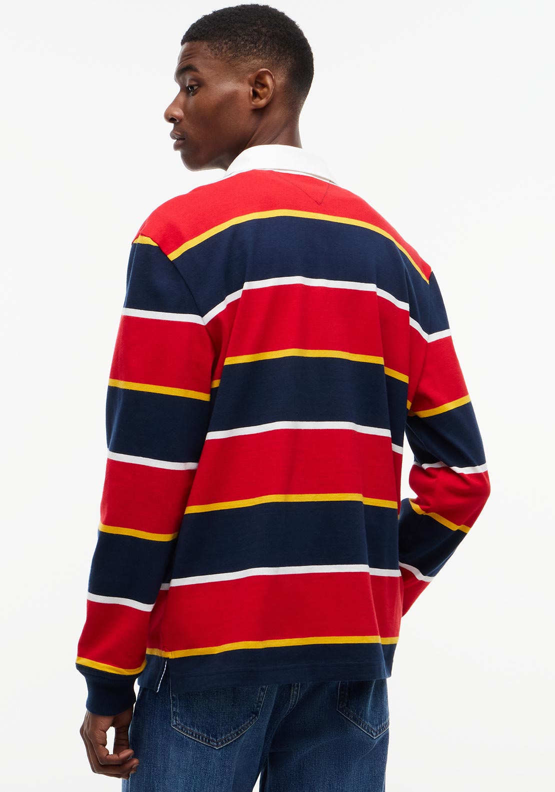 Tommy Jeans Badge Striped Rugby Shirt, Red Multi