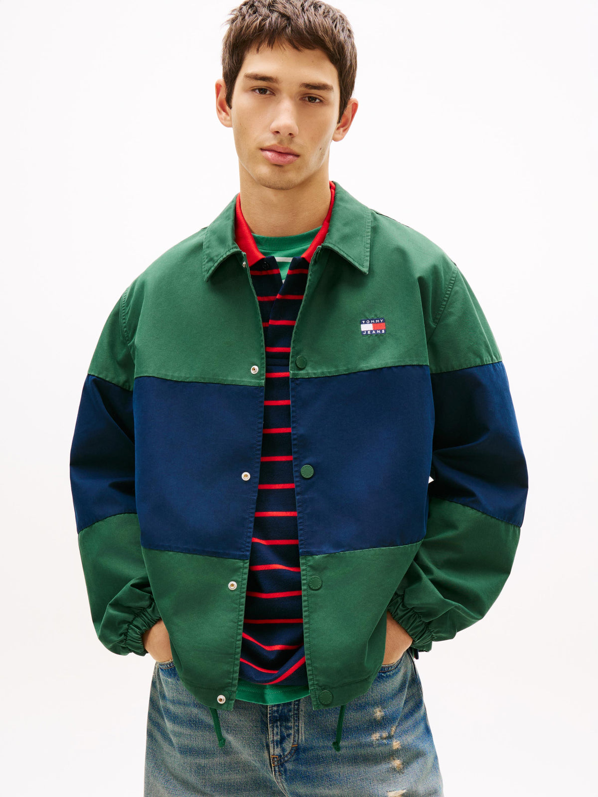 Tommy Jeans Colour Block Overshirt, Pine Green