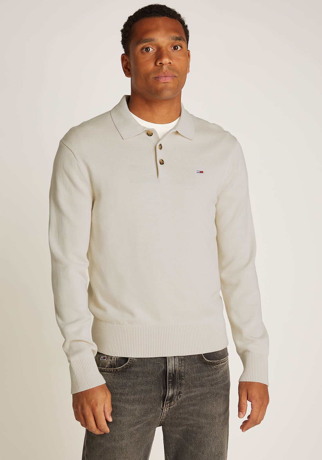 Tommy Jeans Essential Long Sleeve Polo Sweater, Neutral