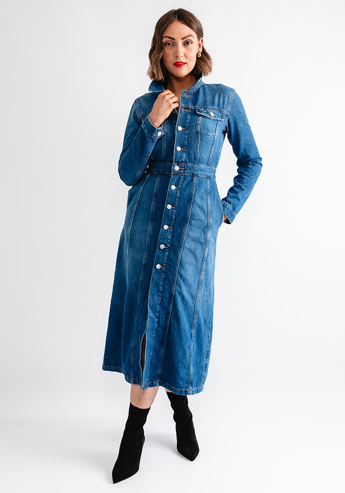 Tommy Jeans Womens Button up Maxi Dress, Medium Blue McElhinneys