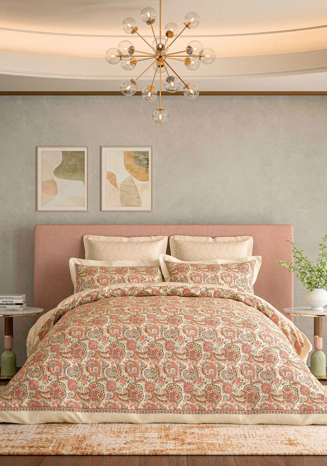 V&A Elysian Paisley Print Duvet Cover Set, Orange Multi