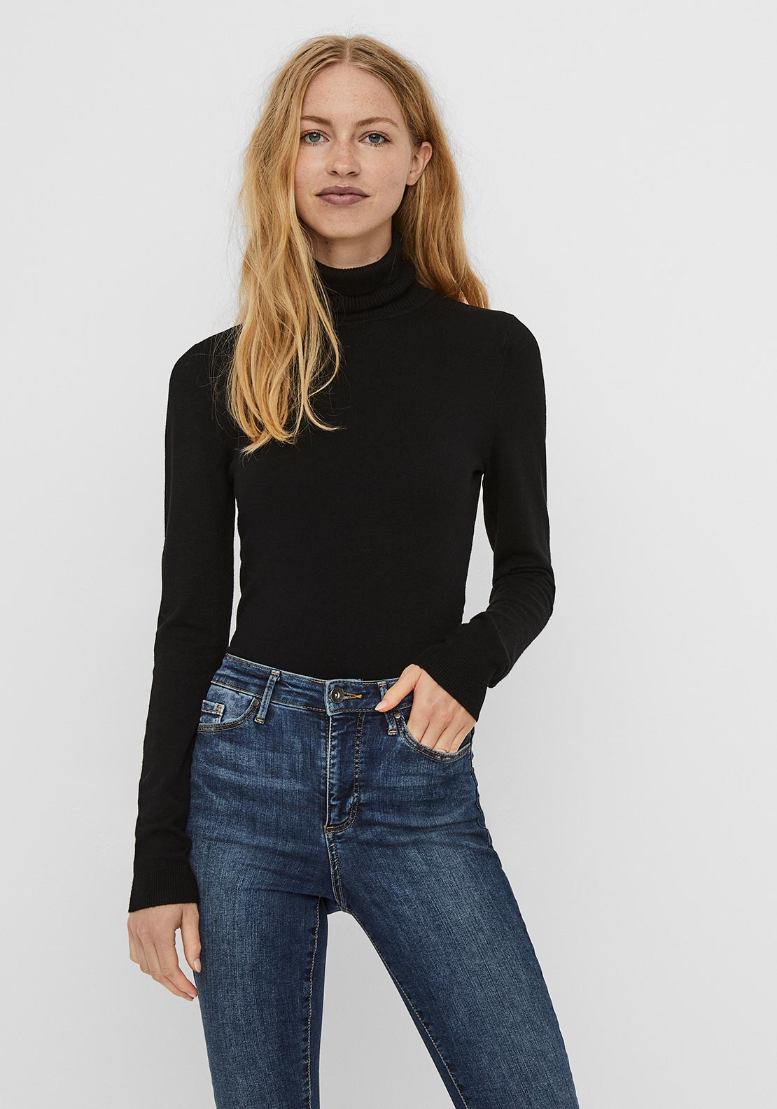 Vero Moda Glory Polo Neck Knit Top, Black