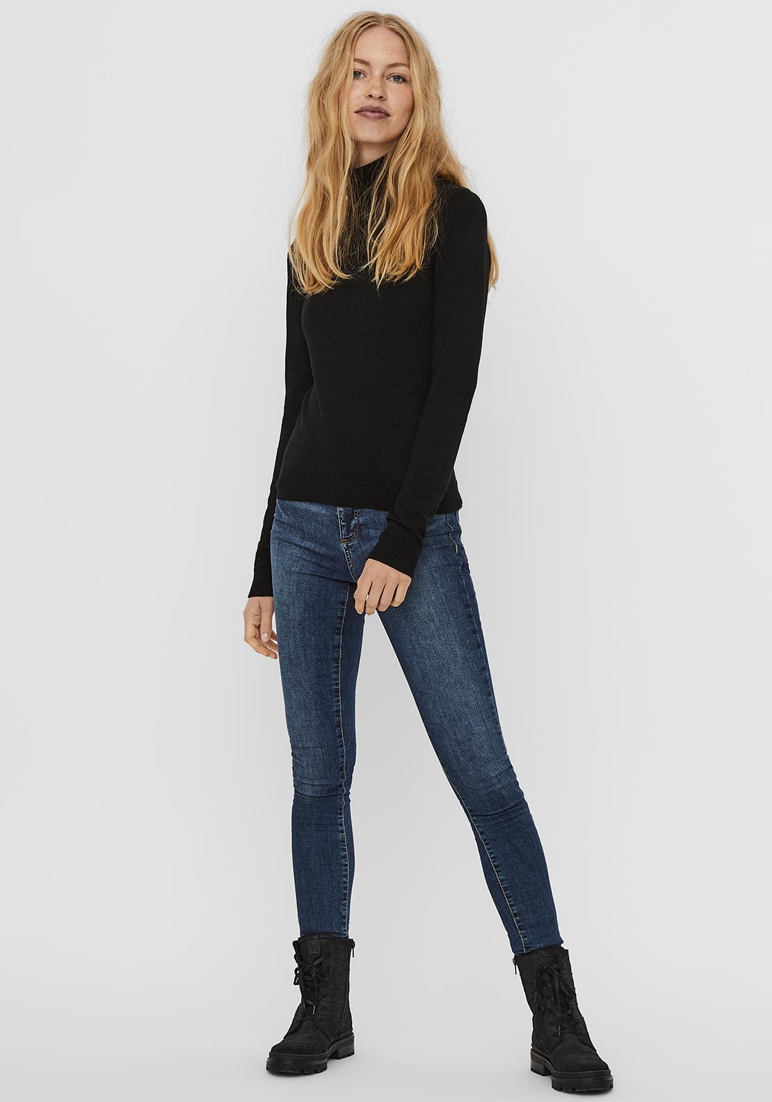 Vero Moda Glory Polo Neck Knit Top, Black