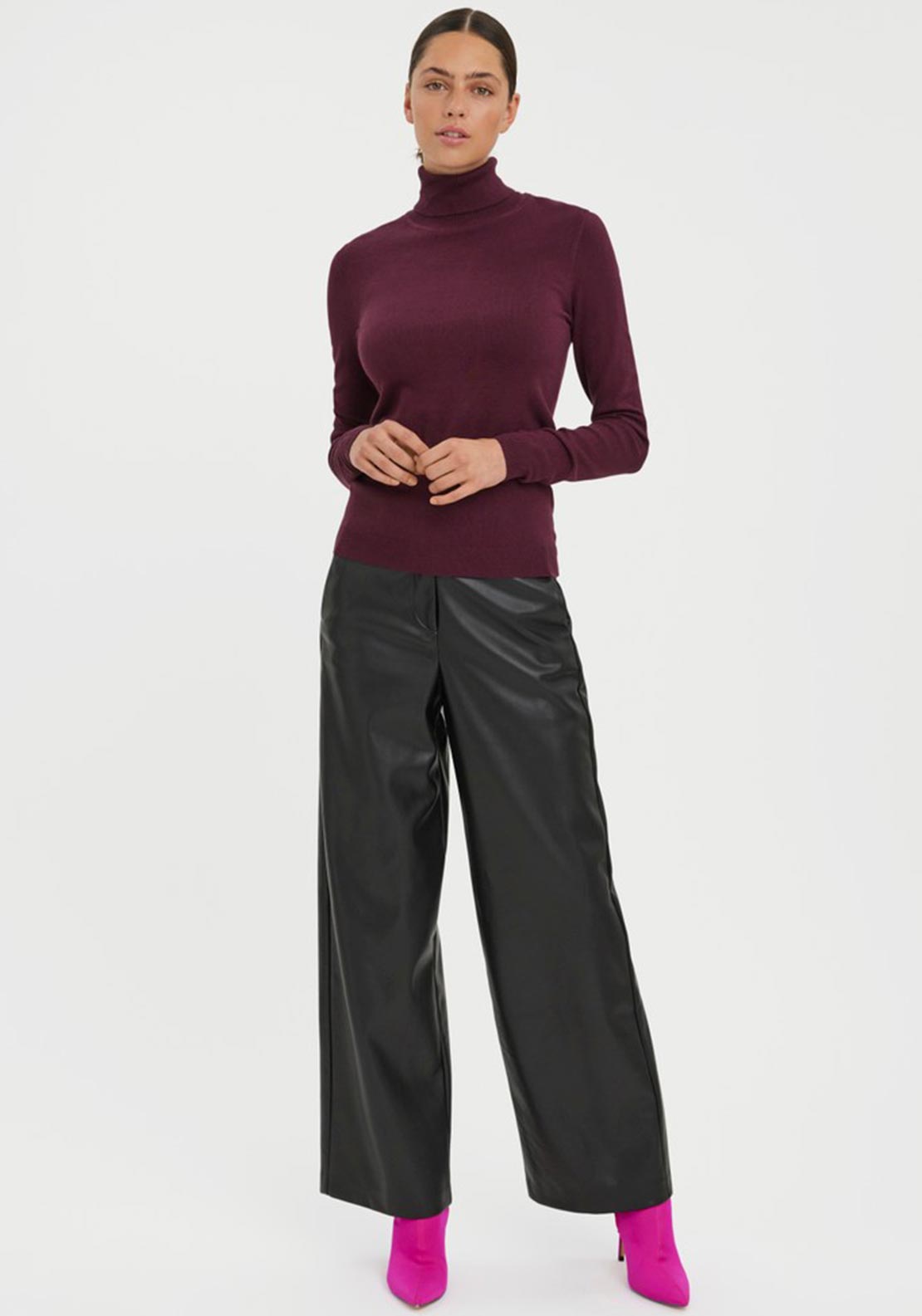 Vero Moda Glory Polo Neck Knit Top, Wine