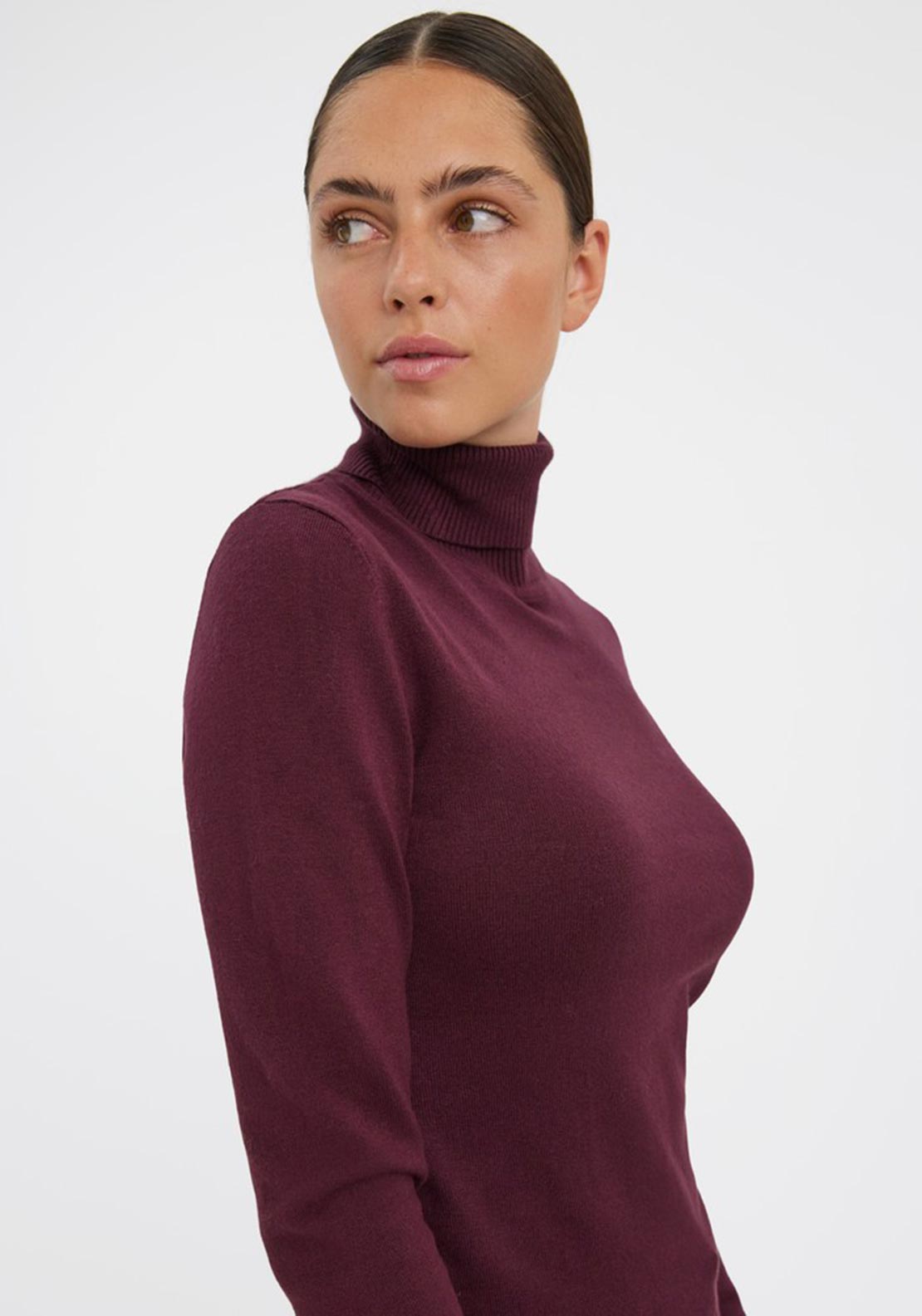 Vero Moda Glory Polo Neck Knit Top, Wine