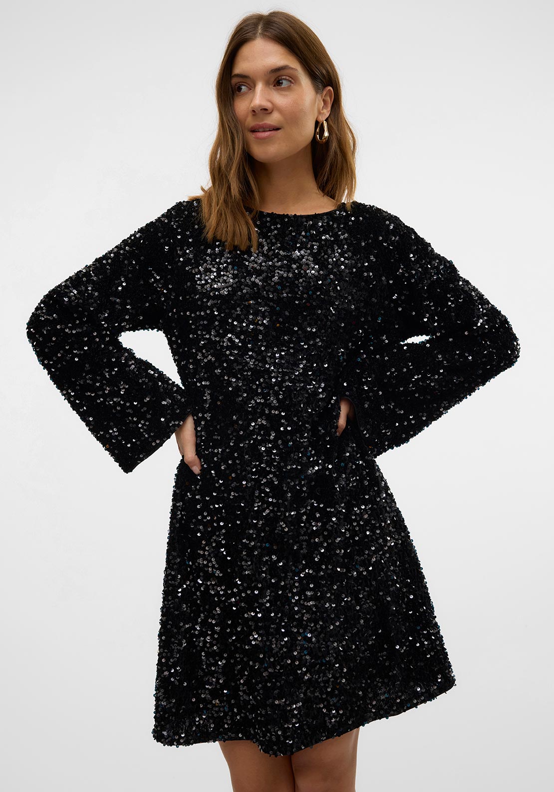 Vero Moda Etta Sequin Bow Detail Dress, Black Vero Moda Etta Sequin Bow Detail Dress, Black