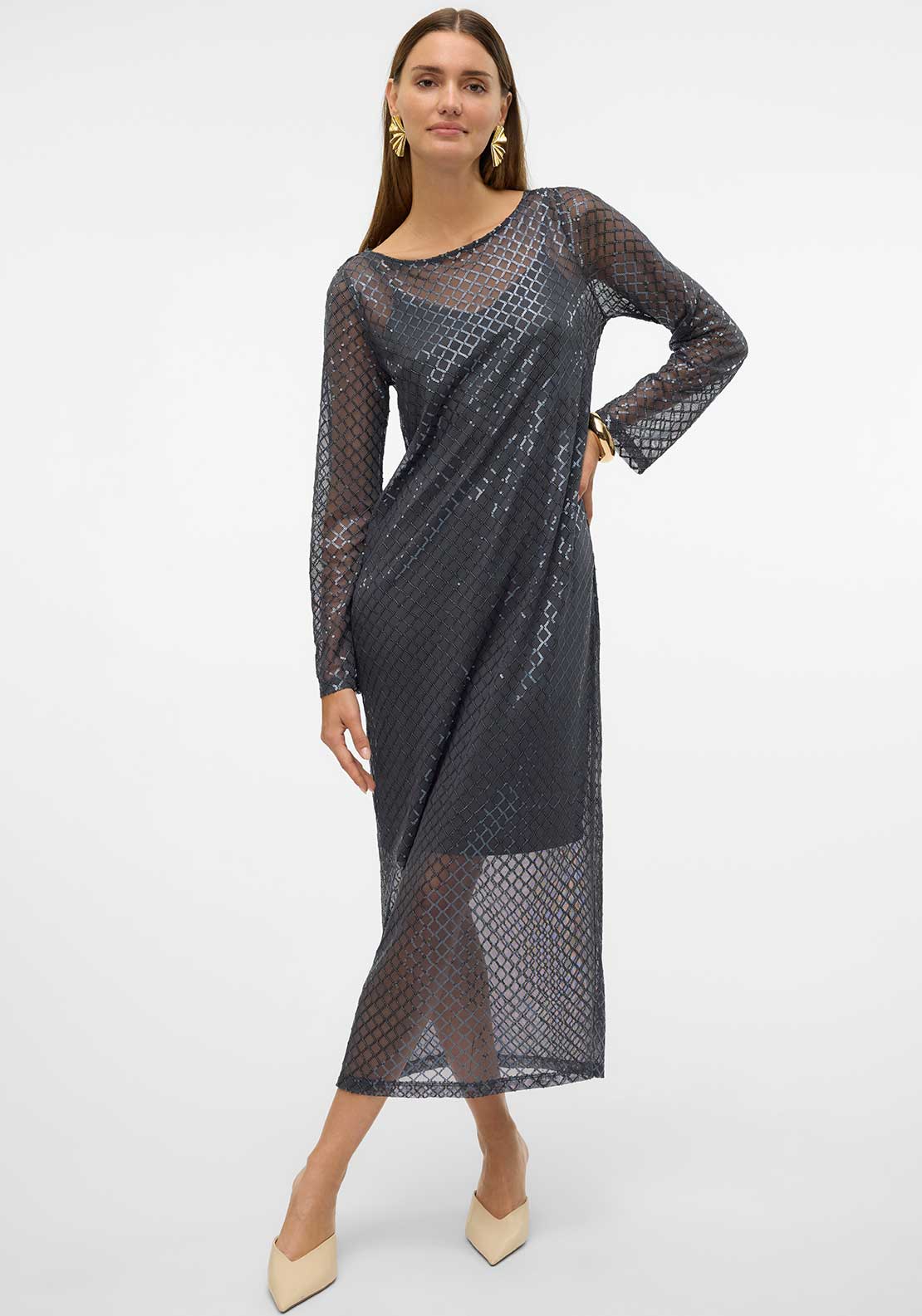 vero moda grey dress VERO MODA Knitted dress 'VMJosanna' in Mottled Grey