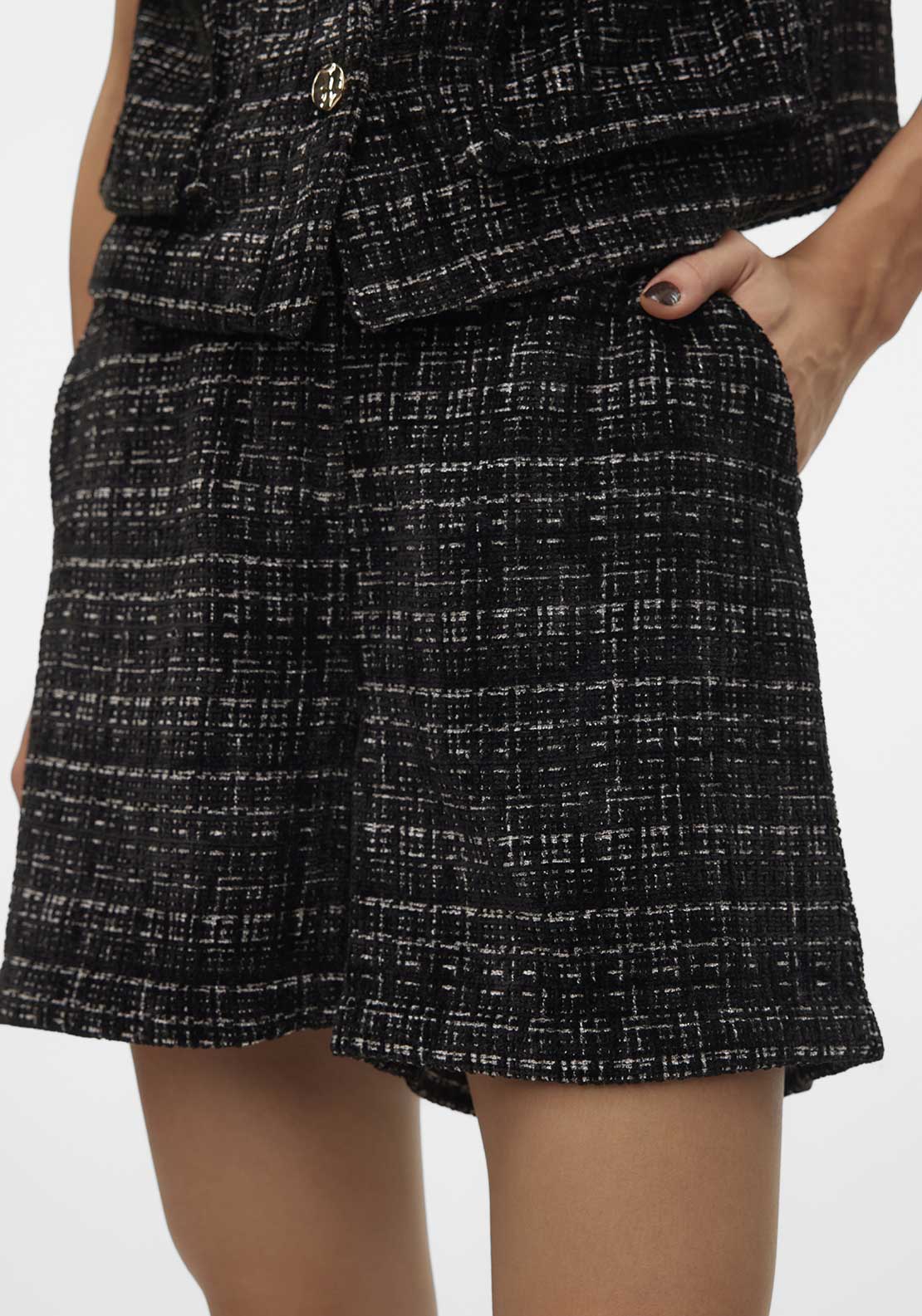 Vero Moda Clever Checked High Waisted Shorts, Black