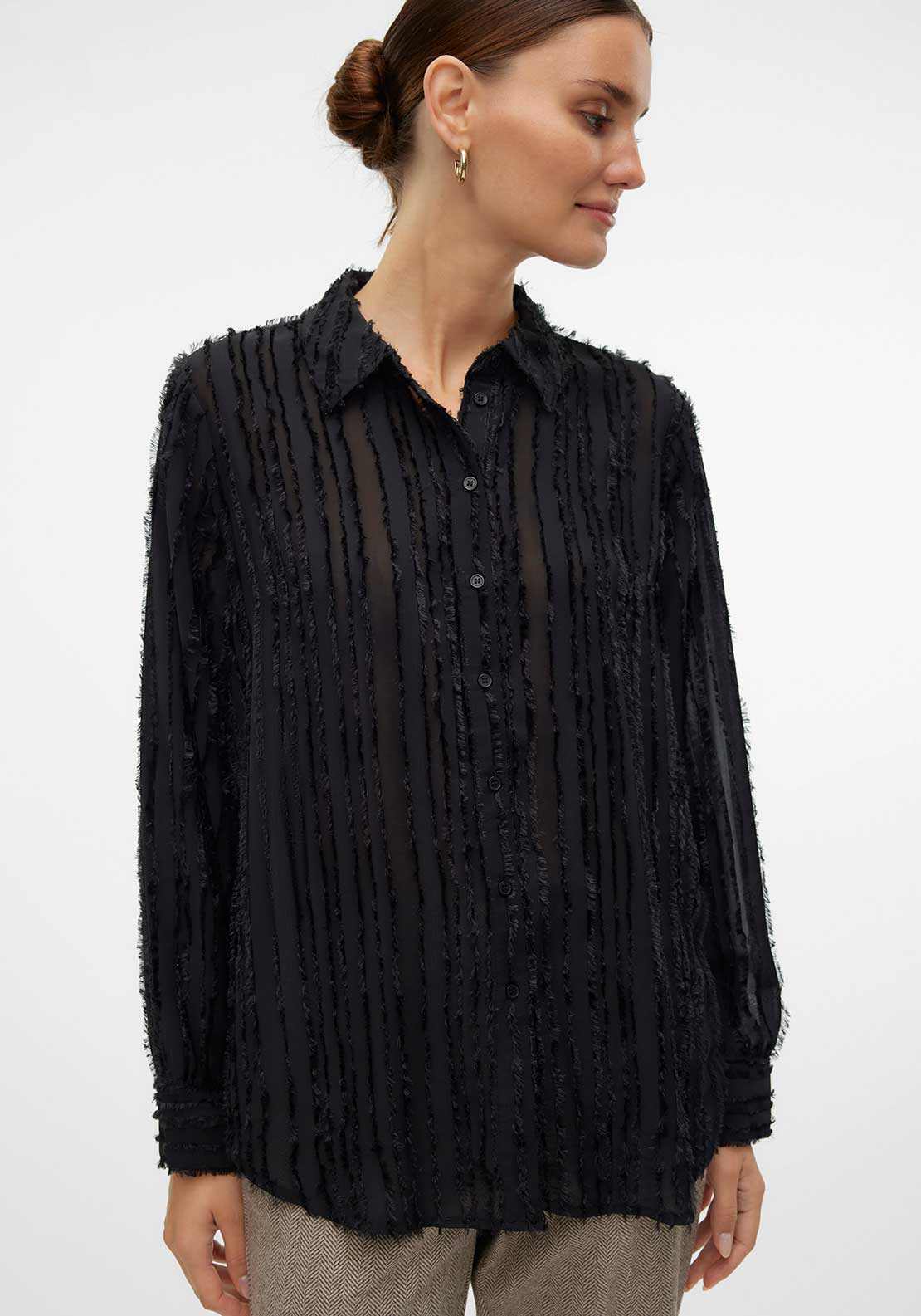 Vero Moda Hariet Fringe Stripe Shirt, Black