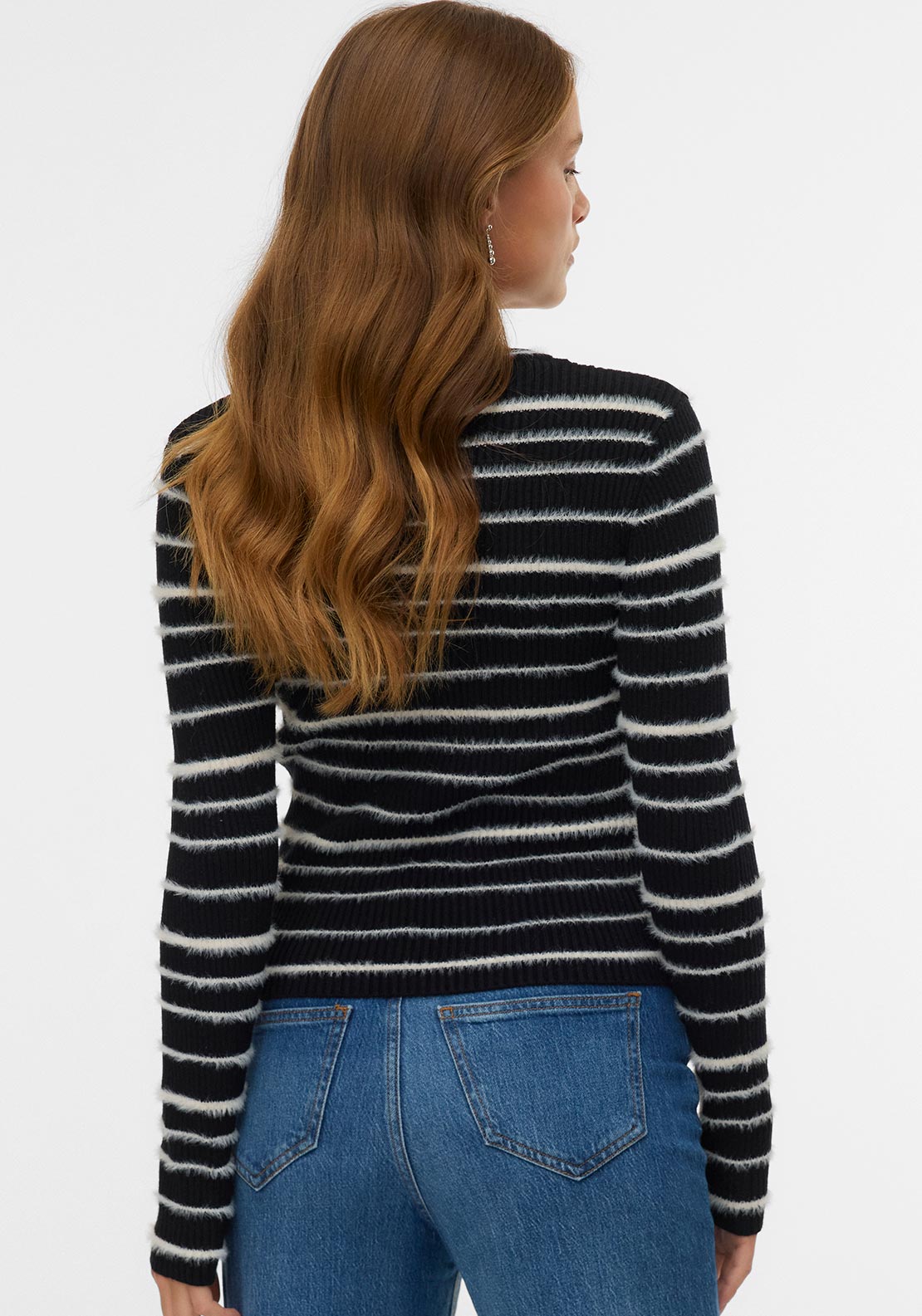 Vero Moda Vanda Rib Stripe Knit Sweater, Black