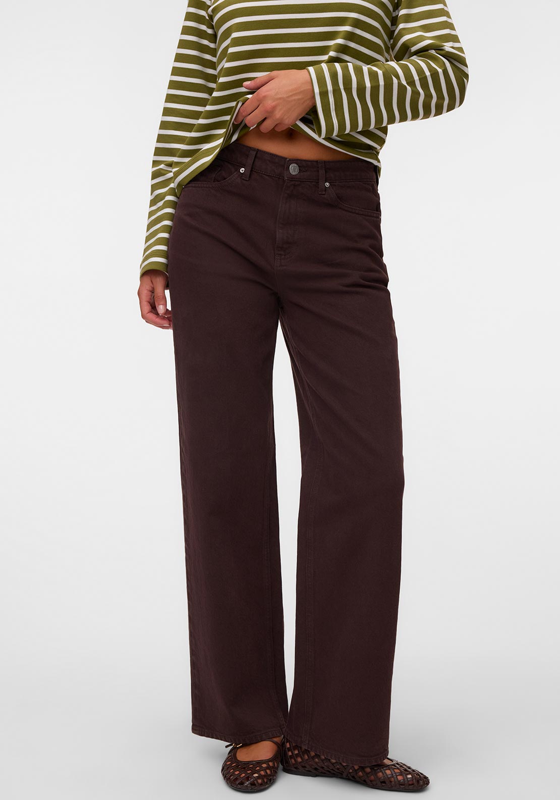 Vero Moda Tessa High Waisted Wide Leg Jeans, Brown